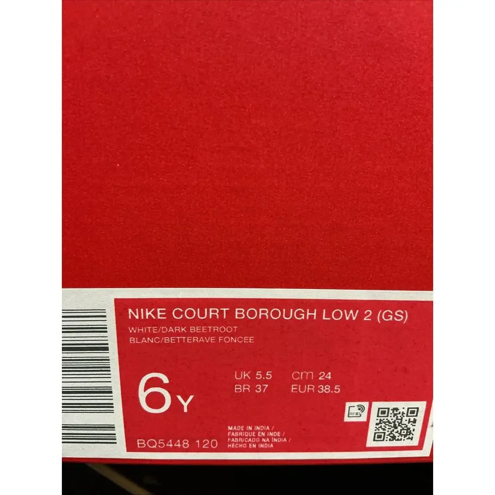 Size 6 YOUTH NIKE COURT BOROUGH LOW 2 GS BQ5448 120
